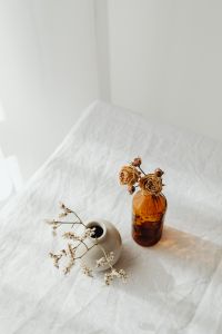 Kaboompics - Amber and White Vases with Dried Flowers for Calm Neutral Interior Styling
