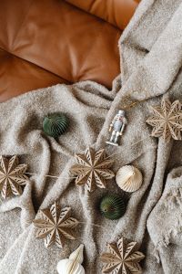 Kaboompics - Close Up of Nutcracker and Paper Ornaments on Blanket