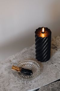 Kaboompics - Top View Black Candle and Palo Santo on Marble, Minimal Self-Care Still Life