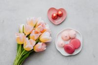 Kaboompics - Small Valentine Arrangement of Tulips, Chocolates, and Macarons