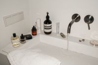 Kaboompics - Bathroom Sink Faucet, Soap Bottle and Folded White Towel