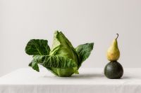 Kaboompics - Savoy Cabbage with Pear and Dark Green Vegetable, Editorial Food Still Life