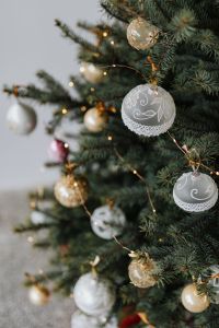 Kaboompics - Elegant Christmas Tree with Lace Baubles and Warm Lights