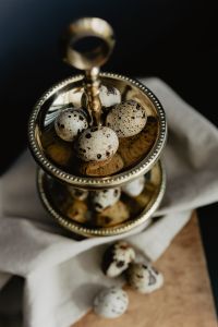 Kaboompics - Quail Eggs in Ornate Two-Tier Silver Dish