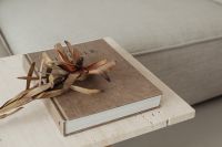 Kaboompics - Neutral Living Room Coffee Table Styling with Kinfolk Book and Dried Protea