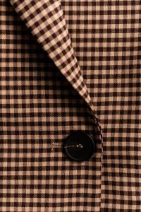Kaboompics - Mocha Gingham Check Blazer – Lapel and Button Close-Up