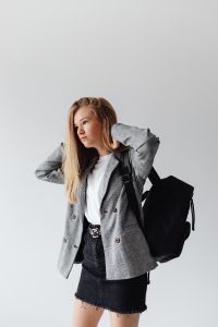 Kaboompics - Teenage Student Wearing Grey Blazer and Black Backpack