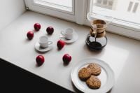 Kaboompics - Coffee Breakfast with Cookies and Red Plums