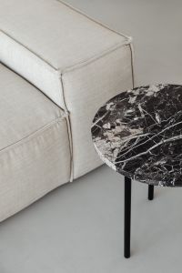 Modern Minimalist Interior With Black Marble Furniture And Ceramic Vases