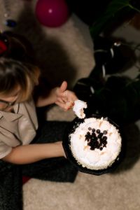 Retro Birthday Party with Cake, Balloons, Party Hats and Sparkly Decor