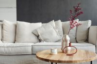Kaboompics - Round Wooden Coffee Table with Candle in Living Room