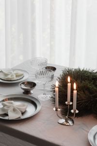 Kaboompics - White Christmas Table with Lit Advent Wreath, Crystal Glasses and Silver Place Setting