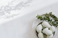 Kaboompics - Easter flat lay with green eggs on a white marble