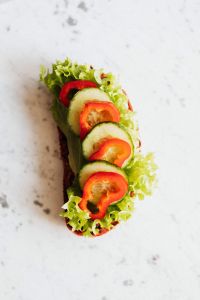 Kaboompics - Fresh Vegetable Sandwich with Cucumber, Tomato and Lettuce on Marble