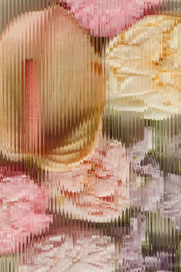 Multicolor Flower Arrangement Distorted Through Ribbed Glass, Vertical ...