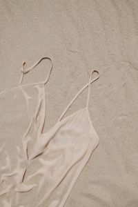 Kaboompics - White Satin Slip Dress on the Sand