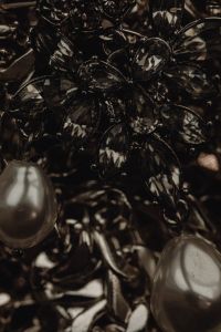 Kaboompics - Black Rhinestone Floral Jewelry with a Pearl Detail