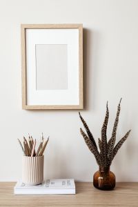 Kaboompics - Minimal Frame Mockup with Dried Feathers and Colored Pencils