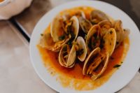 Kaboompics - Overhead Clams in Herbed Tomato Sauce