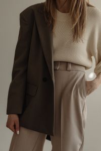 Kaboompics - Neutral Office Style with Tailored Beige Trousers