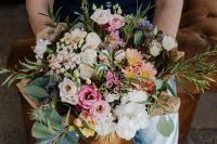 Kaboompics - Close-Up Colorful Bouquet with Pink Roses and White Flowers Held at Waist