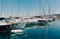 Kaboompics - White Sailboats Moored in Marina with Calm Water Reflections