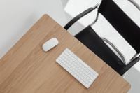 Kaboompics - Overhead Wooden Desk Setup with White Keyboard and Mouse