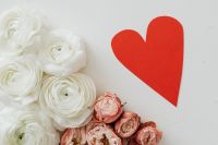 Kaboompics - White Flowers and Blush Roses with a Red Paper Heart