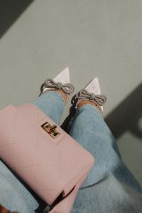 Kaboompics - Pink Pleated Skirt with Bow Heels