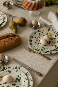 Kaboompics - Easter Table Setting with Eggs Cake and Fresh Fruit