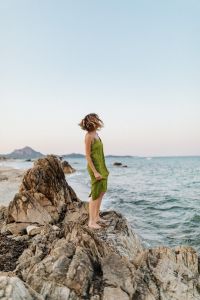 Green Dress by the Sea: Coastal Summer Fashion and Travel Lifestyle Photography