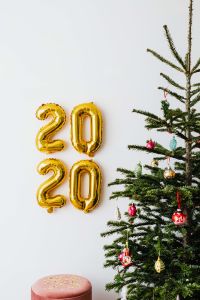 Kaboompics - Gold 2020 Balloons Beside Decorated Christmas Tree