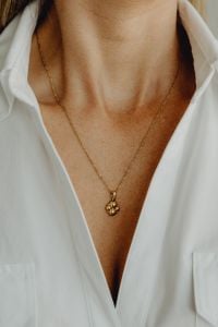 Kaboompics - Gold Pendant Necklace on Woman in White Shirt
