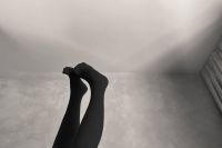 Kaboompics - Black and White Legs in Dark Tights with Retro Film Grain