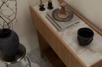 Kaboompics - Wabi Sabi Console Styling with Branch Vase, Candles and Decorative Tray