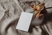Kaboompics - Minimal Landscape Card Mockup with Dried Rose and Linen Copy Space