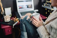 Kaboompics - Woman drinking hot tea in her home office