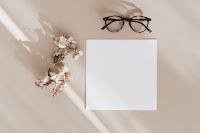 Kaboompics - Blank Card Mockup with Dried Flowers, Glasses and Color Palette