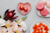 Kaboompics - Valentine Flatlay With Spring Flowers, Macarons, Heart Chocolates, and Gummies