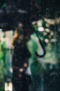Kaboompics - Abstract Water Drops on Dark Glass with Soft Green Background Bokeh