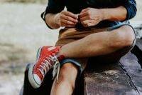 Kaboompics - Man in a red sneaker shoes
