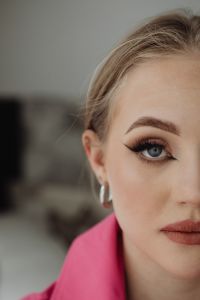 Kaboompics - Close-Up Blue Eye and Pink Blazer Beauty Portrait
