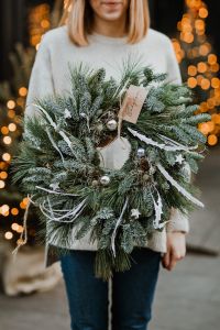 Cozy Christmas Wreath Portraits with Warm Holiday Lights
