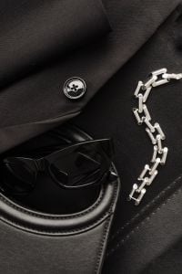 Kaboompics - Black Blazer, Handbag, Sunglasses and Silver Necklace