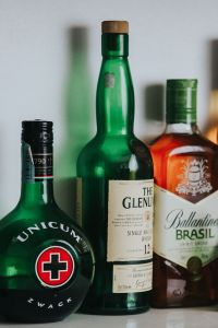Bottles with liquor
