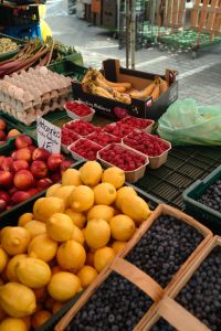 Kaboompics - Fresh Fruit Market Display with Lemons and Blueberries
