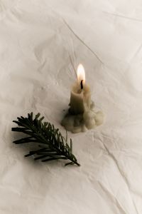Kaboompics - Burgundy Candle with Silver Rings on White Background