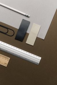 Kaboompics - Vertical Office Desk Flat Lay With Ruler And Paper Samples