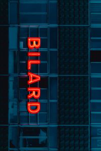 Neon sign Bilard on the building
