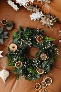 Kaboompics - Christmas Wreath with Handmade Paper Ornaments